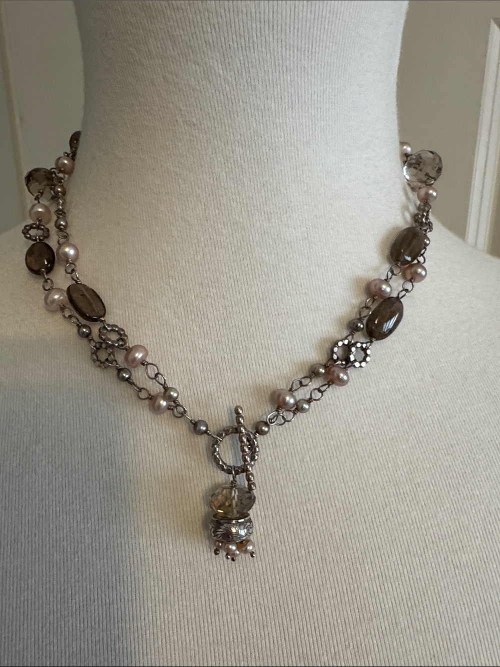 Delicate Pink Pearl and Smoky Bead Necklace